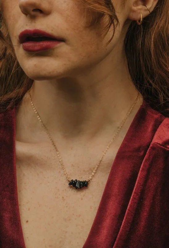 Xander Kostroma Gold Tone Black Obsidian Semi-Precious Stone Necklace – 42cm Adjustable Choker, Healing Crystal Jewelry for Protection & Clarity